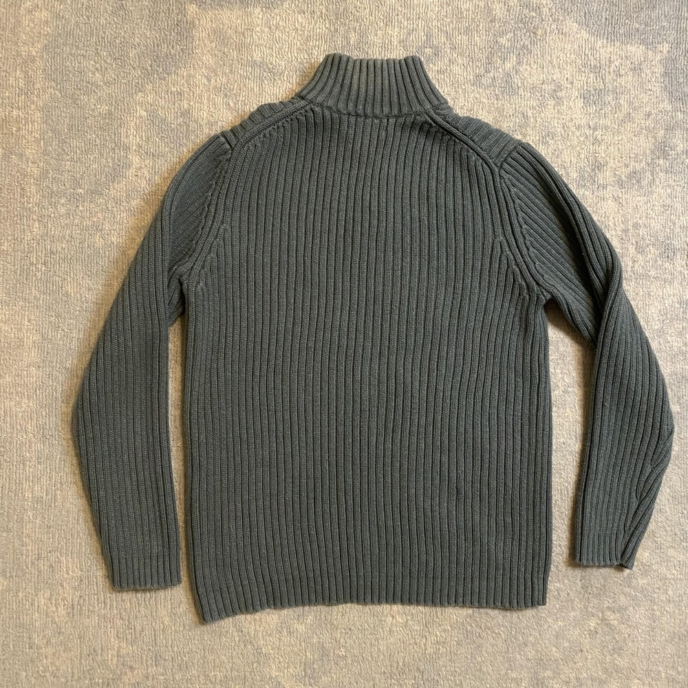 Lands End Sweater Youth Medium 10-12 Green Cotton Cable Knit Quarter Zip Mock - Picture 10 of 11